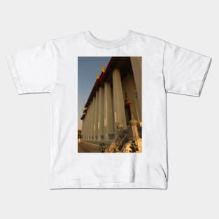 Part view from Phra Ubosot Buddha hall in low angle view with white columns. Kids T-Shirt